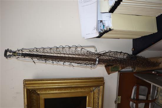Three fishing rods and a box of flies etc